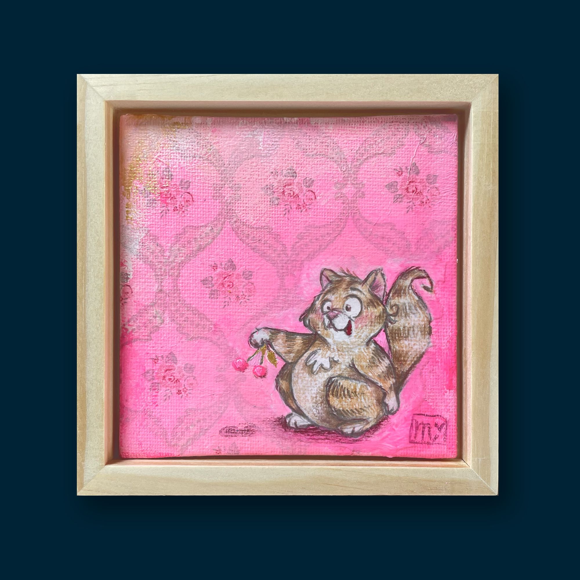 Mini-Art 2025 "O my Cherry", 10x10 cm, Kunstausstellung MAGENTA BLEIBT