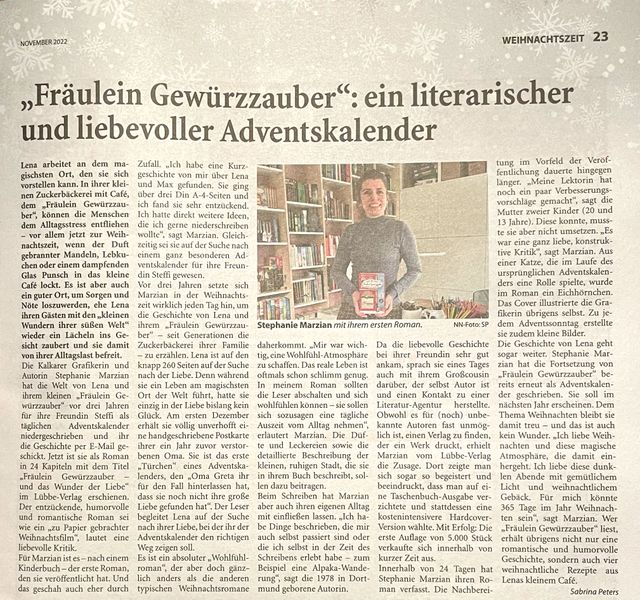 Weihnachtsroman, literarischer Adventskalender, Adventskalenderbuch, Zeitungsbericht, Presseartikel, Niederrhein-Nachrichten