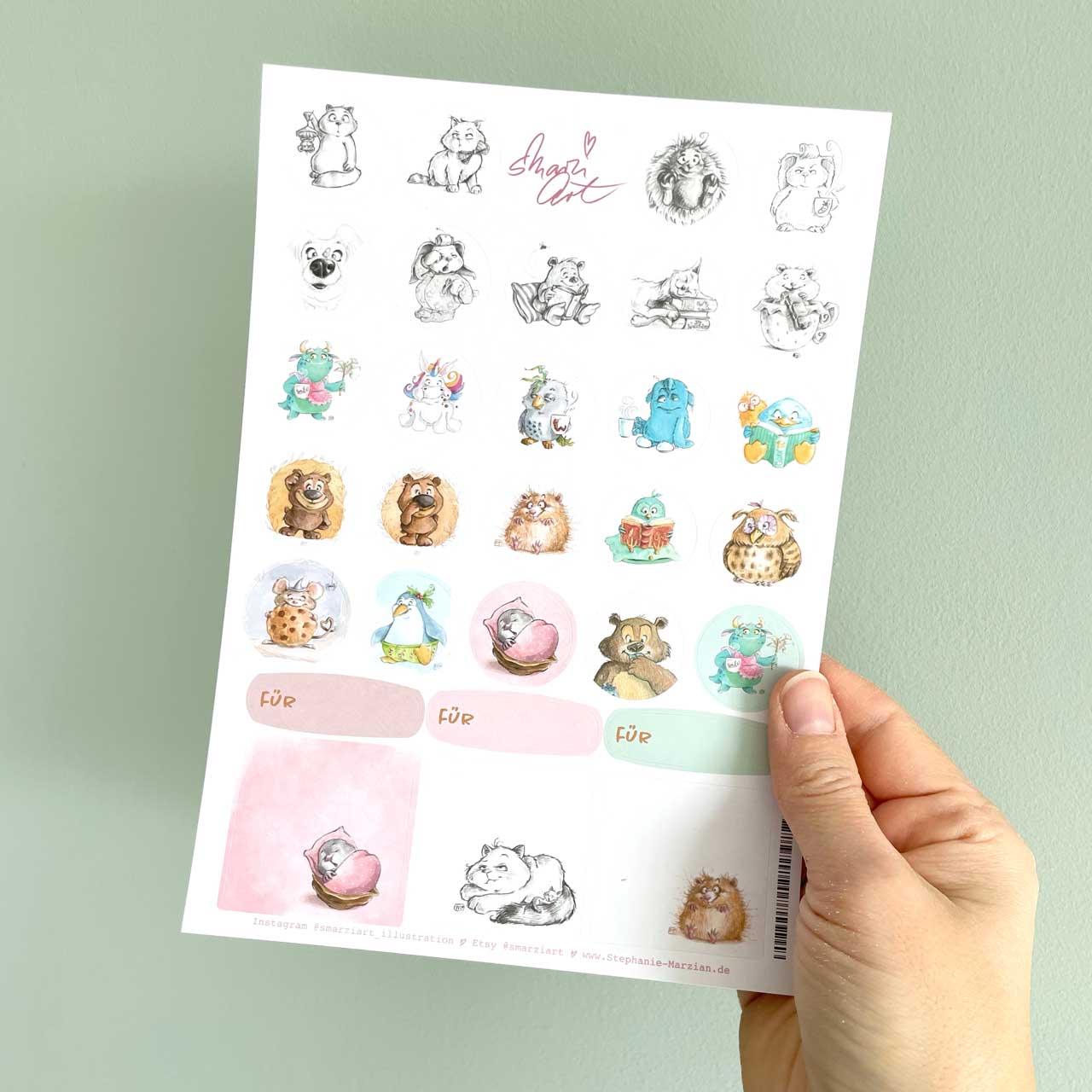 Stickerbogen mit vielen lustigen Tierbildern